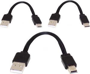 USB 2.0 Type-A Male to Mini Micro USB Type-C Male Data Flat Slim FPC Cable for FPV & Disk & Phone 13cm 3Pcs/Set