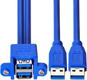 USB 3.0 Type A 2 Male to 2 Female Extension Cable 50cm with Screw Panel Mount Holes
