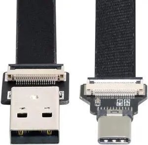 Type-A USB 2.0 Male to Type-C USB-C Male Data Flat Slim FPC Cable 200CM for FPV & Disk & Phone