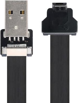 Type-A USB 2.0 Male to Micro USB 5Pin Male Downward Angled 90 Degree Data Flat Slim FPC Cable 20CM for FPV & Disk & Phone