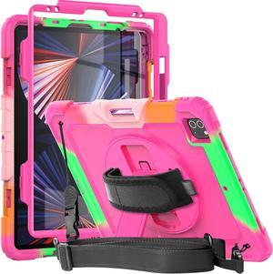 iPad 12.9 Case 2022 with Screen Protector Pen Holder Swivel Stand Shoulder Strap | Full Body High Impact Resistant Kidsproof Drop Protection Rubber Case for iPad Pro 12.9 6th/5th/4th Gen