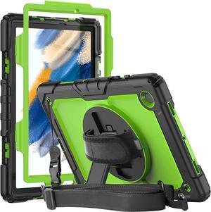 Galaxy Tab A8 10.5 Case SM-X200/X205/X207 | 3 Layer Dropproof Silicone Rugged Protection Case W/Screen Protector Pencil Holder Stand Shoulder Stra Handle Grip for Samsung Tab A8 2022 | Green