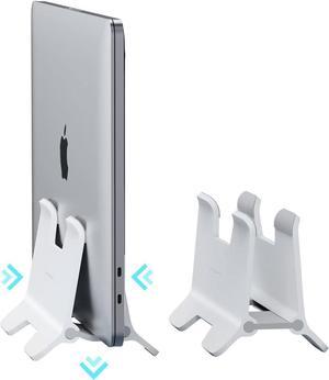 Hagibis Vertical Laptop Stand Desktop for Desk Gravity Locking Holder Dock Save Space Improves Airflow for MacBook Pro, Mac Mini, Surface, HP, Dell, Chrome Book (White ABS)