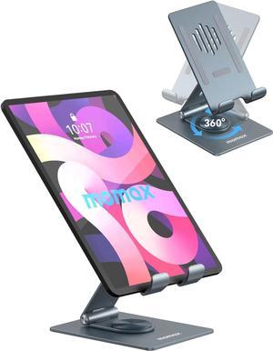 MOMAX iPad Stand for Desk, 360° Rotating iPad Swivel Stand for Writing and Drawing, Foldable Aluminum Tablet Stands and Holders Adjustable for Store POS Office Showcase Reception Kitchen Desktop