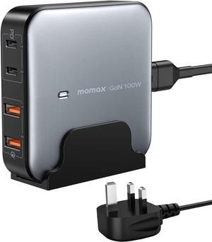 MOMAX USB C Charging Station, 100W GaN USB C Charger with 6.56ft Cord, Fast USB C PD Charger Hub with 2USB-C, 2USB-A, PPS, QC, Desk Charging Station for iPhone14/13/12, MacBook Pro/Air, Laptop, etc