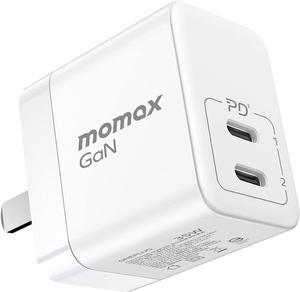 MOMAX GaN Charger, Dual Port 35W USB C GaN Charger with Foldable Plug, Compact GaN III PD 3.0 Charger, High Power Wall Charger for Laptops, MacBook, iPad Pro/Mini, iPhone 14/Max/Pro/Pro Max (White)