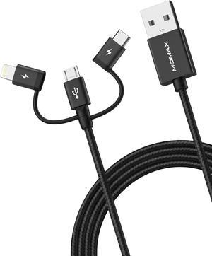MOMAX 3 in 1 Universal Multiple Charger Cable, Micro USB/Lightning/USB C adapters MFi Certified, 3.3ft Nylon Braided Multi Charging Cable for iPhone 14/13/12/11/iPad/Galaxy/Pixel & More