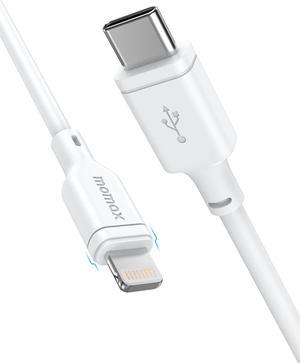 MOMAX USB C to Lightning Cable 1ft, Short Power Delivery iPhone Charger Cable, MFi Certified, Fast Charging Cord Compatible with iPhone 14 13 12 Pro Max Mini SE XS iPad Airpods MacBook (White)