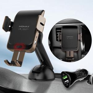 Momax 15W Auto-Clamping Wireless Car Charger Mount, Air Vent Dashboard Infrared Smart Sensing Car Charging Holder for iPhone 14/13/12/11/Pro/Max/Mini, Samsung S21 S20 Note (with QC 3.0 Car Charger)