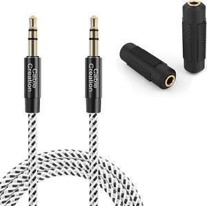 CableCreation 3.5mm Male to Male Stereo Aux Cord 1.5FT Bundle with 3.5mm Female to Female Audio Adapter Coupler, Compatible with Car Stereo, Speakers and Headphones