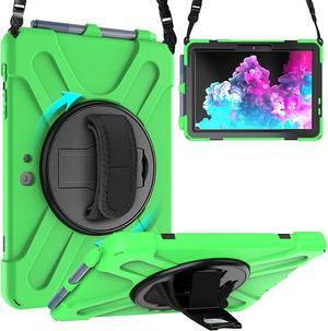 Surface Go 3 Case 2021, Surface Go 2 Case 2020, Surface Go Case 2018 with Pen Holder Heavy Duty Shockproof Rugged Case with Stand Hand Strap and Shoulder Belt for Surface Go-Green