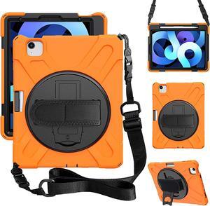 iPad Air 5th Generation Case 2022, iPad Air 4th Generation 10.9 inch Case with Pencil Holder Stand Hand Strap Shoulder Belt Shockproof Case for iPad 10.9/ iPad Pro 11 2020/2018,Orange