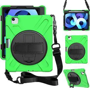 iPad Air 5th Generation Case 2022, iPad Air 4th Generation 10.9 inch Case with Pencil Holder Stand Hand Strap Shoulder Belt Shockproof Case for iPad 10.9/ iPad Pro 11 2020/2018,Green