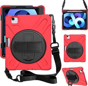iPad Air 5th Generation Case 2022, iPad Air 4th Generation 10.9 inch Case with Pencil Holder Stand Hand Strap Shoulder Belt Shockproof Case for iPad 10.9/ iPad Pro 11 2020/2018,Red