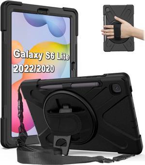 Galaxy Tab S6 Lite Case2022/2020, SM-P610/P613/P615/P619 Case with S Pen Holder Shockproof Rugged Case with Stand Hand Strap and Shoulder Belt for Galaxy Tab S6 Lite 10.4'',Black