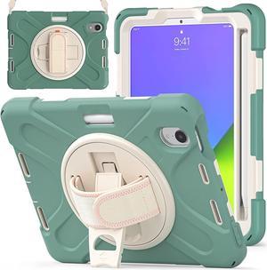 New iPad Mini 6 Case 2021, Shockproof Rugged Mini 6 Case A2567/A2568/A2569 with Pencil Holder Kickstand Hand Strap Carrying Shoulder Belt for iPad Mini 6 Tablet, Emerald Green