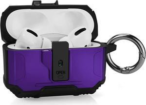 One Key Pop-up Airpods Pro 2nd Generation Case, Full-Body Hard Shell Protective Rugged Charging Cover Case with Keychain for AirPods, Front LED Visible, Purple