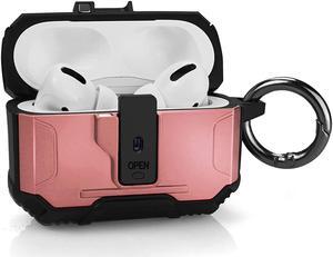 One Key Pop-up Airpods Pro 2nd Generation Case, Full-Body Hard Shell Protective Rugged Charging Cover Case with Keychain for AirPods, Front LED Visible, Rosegold