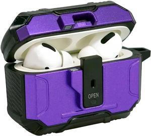 One Key Pop-up Airpods Pro Case, Full-Body Hard Shell Protective Rugged Charging Cover Case with Keychain for AirPods, Front LED Visible, Purple