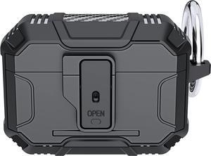 One Key Pop-up Airpods Pro 2nd Generation Case, Full-Body Hard Shell Protective Rugged Charging Cover Case with Keychain for AirPods, Front LED Visible,Black