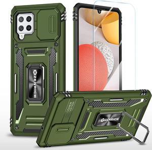 Rugged Case for Samsung Galaxy A42 5G with Tempered Glass Screen Protector Slide Camera Cover  Kickstand Samsung A42 Case with Military Grade Protective Magnetic Holder Olive Green