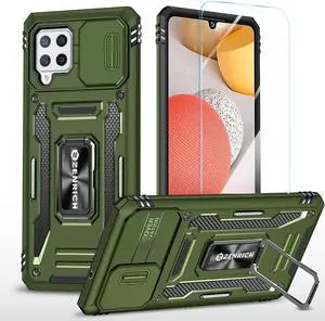 Rugged Case for Samsung Galaxy A42 5G with Tempered Glass Screen Protector, Slide Camera Cover & Kickstand Samsung A42 Case with Military Grade Protective Magnetic Holder, Olive Green