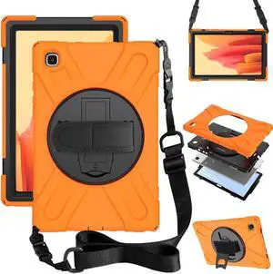 Galaxy Tab A7 10.4'' Case with Screen Protector 2022/2020, Samsung Tab A7 Heavy Duty Shockproof Case with Kickstand Hand Strap and Shoulder Strap for SM-T500/T505/T507/T509,Orange