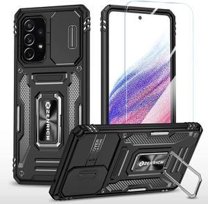 Rugged Case for Samsung Galaxy A52 5G with Tempered Glass Screen Protector Slide Camera Cover  Kickstand Case Dual Layer Military Grade Protective with Magnetic Holder Black