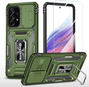 Rugged Case for Samsung Galaxy A53 5G with Tempered Glass Screen Protector Slide Camera Cover  Kickstand Case Dual Layer Military Grade Protective with Magnetic Holder Olive Green