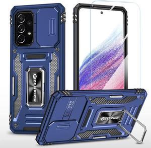 Rugged Case for Samsung Galaxy A52 5G with Tempered Glass Screen Protector Slide Camera Cover  Kickstand Case Dual Layer Military Grade Protective with Magnetic Holder Navy Blue