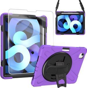 iPad Air 5th/4th Generation Case 2022/2020, iPad 10.9 inch Case with Screen Protector Stand Hand Strap Shoulder Belt for iPad 10.9 inch/iPad Pro 11 inch 2020/2018,Purple