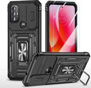 Rugged Case for Moto G Power 2022 with Tempered Glass Screen Protector Slide Camera Cover  Kickstand Dual Layer Military Grade Protective Case compatitable with Magnetic Holder Black