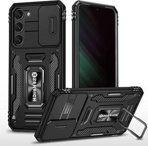 Rugged Case for Samsung Galaxy S23 Plus with Slide Camera Cover & Kickstand, Dual Layer Military Grade Protective Case compatitable with Magnetic Holder, Black