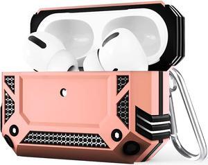 Airpods Pro Case, Full-Body Hard Shell Protective Rugged Charging Cover Case with Keychain for AirPod Pro 2019, Front LED Visible,Rosegold