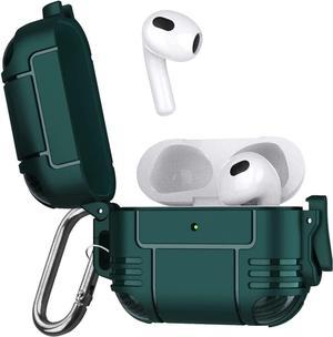 AirPods Case with Secure Lock Clip, Full-Body Hard Shell Protective Charging Cover Case with Keychain for AirPods, Front LED Visible (Dark Green, Airpods 3rd Gen)