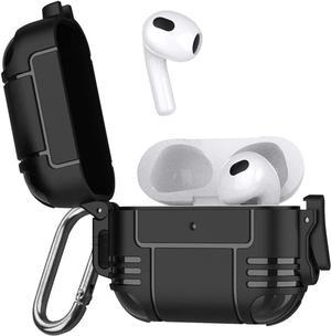 AirPods Case with Secure Lock Clip, Full-Body Hard Shell Protective Charging Cover Case with Keychain for AirPods, Front LED Visible (Black, Airpods 3rd Gen)