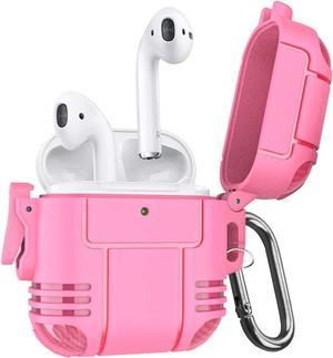 Airpods Anti Lost Buckle Case Cover for AirPods 2nd Generation & 1st, Full-Body Hard Shell Protective Charging Cover Case with Keychain for AirPods 2/1, Front LED Visible,Pink