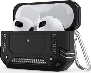 Airpods 3rd Generation Case 2021, Full-Body Hard Shell Protective Rugged Charging Cover Case with Keychain for AirPod 2021, Front LED Visible,Black