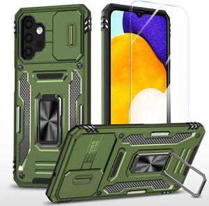 Rugged Case for Samsung Galaxy A13 5G with Tempered Glass Screen Protector Slide Camera Cover  Kickstand Case Dual Layer Military Grade Protective with Magnetic Holder Olive Green