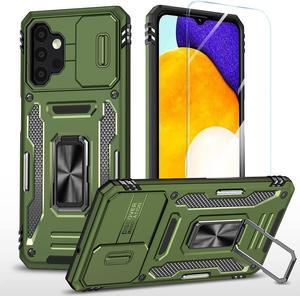 Rugged Case for Samsung Galaxy A13 5G with Tempered Glass Screen Protector, Slide Camera Cover & Kickstand Case Dual Layer Military Grade Protective with Magnetic Holder, Olive Green