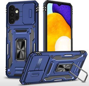 Rugged Case for Samsung Galaxy A13 5G with Tempered Glass Screen Protector, Slide Camera Cover & Kickstand Case Dual Layer Military Grade Protective with Magnetic Holder, Navy Blue