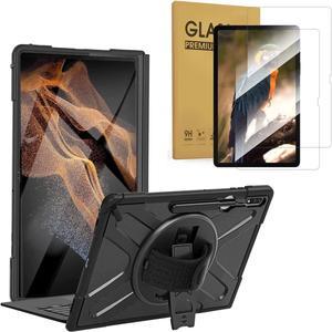 Galaxy Tab S8 Ultra Rugged Case and 2 Package Tempered Glass Screen Protector