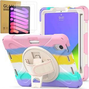 Bundle-iPad Mini 6 Rugged Colorful Pink Case and 2 Pack Tempered Glass Screen Protector