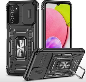 Rugged Case for Samsung Galaxy A03S 165.8 with Tempered Glass Screen Protector, Slide Camera Cover & Kickstand, Dual Layer Military Grade Case compatitable with Magnetic Holder, Black