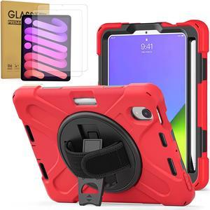 Bundle-iPad Mini 6 Rugged Black Case and 2 Pack Tempered Glass Screen Protector