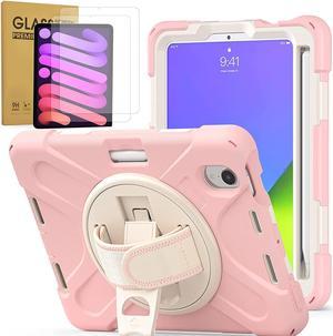 Bundle-iPad Mini 6 Rugged Rosegold Case and 2 Pack Tempered Glass Screen Protector