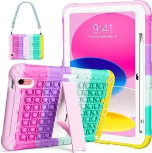 New iPad 10th Generation 10.9 inch 2022 Case for Kids, Shockproof Rugged Protective with Pencil Holder Kickstand & Shoulder Strap for iPad 10.9 Inch 2022 Release Kids Children (Pink)