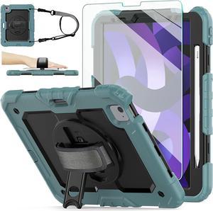 iPad Air 5th4th Generation Case 20222020 iPad Pro 11 Case Shockproof Full Body Protective Case with 9H Tempered Glass Screen Protector Rotatable Kickstand  Hand Strap Teal  Black