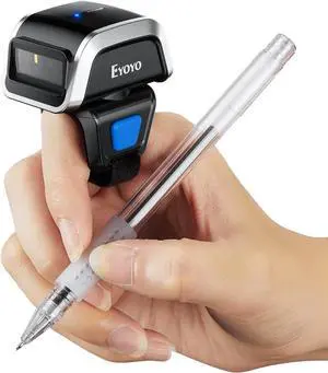 Eyoyo 3-in-1 Bluetooth QR Ring Barcode Scanner, Mini Wearable Finger 1D 2D QR Code Scanner, Left&Right-Handed Use, Support Screen Scanning, Wireless Inventory Reader Compatible for iPad iPhone Android