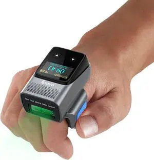 Eyoyo Wearable Ring Barcode Scanner with Display, Mini 2D QR Bluetooth Wireless Finger Bar Code Scanner Reader Inventory Compatible with iPad iPhone Android, Support Scanning Printed&Mobile Barcodes